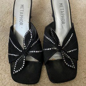 Metaphor Black Slip On Sandals with Rhinestones